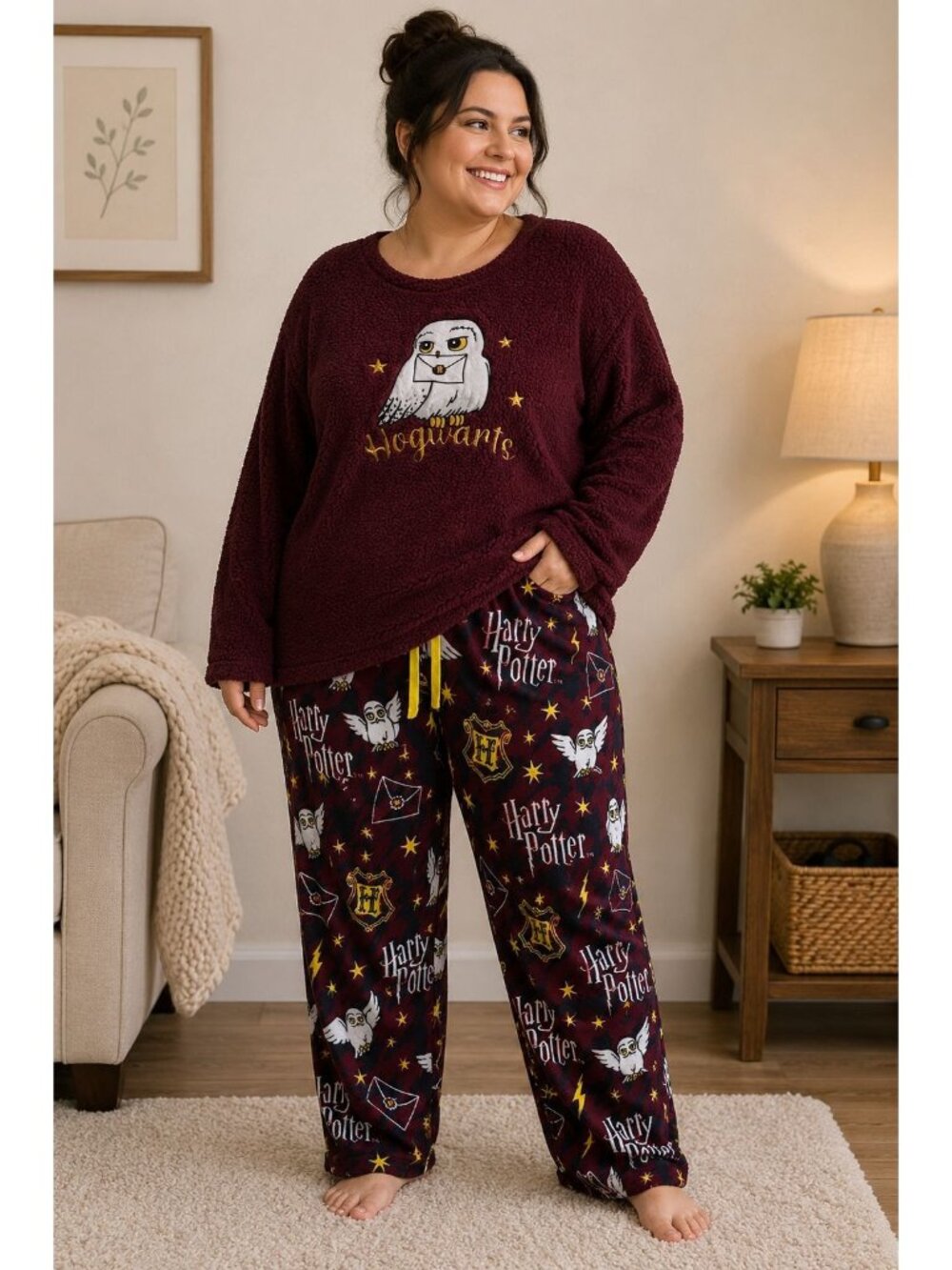 Wizarding World Harry Potter Hogwarts Hedwig Sherpa Womens XL Pajama Sweatshirt